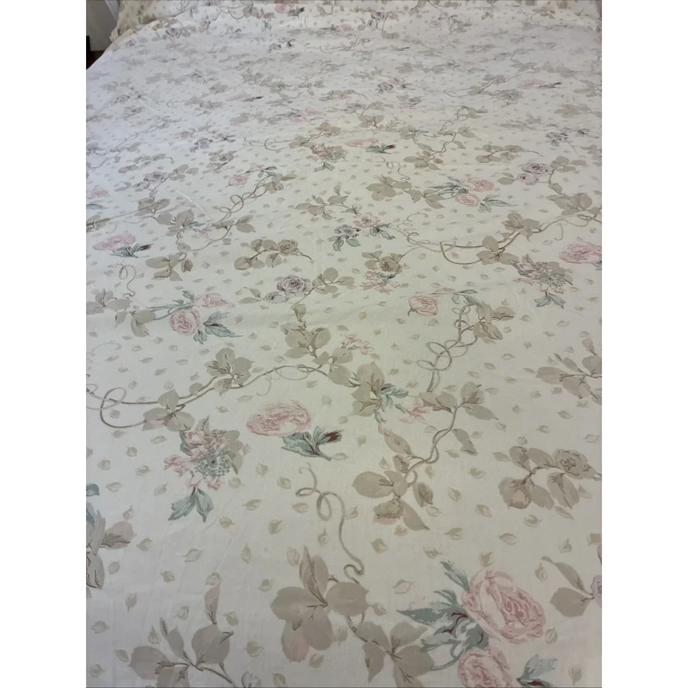 Vintage Cannon No Iron King Sheet Set 4 Piece Floral Flat Fitted 2 Pillowcases